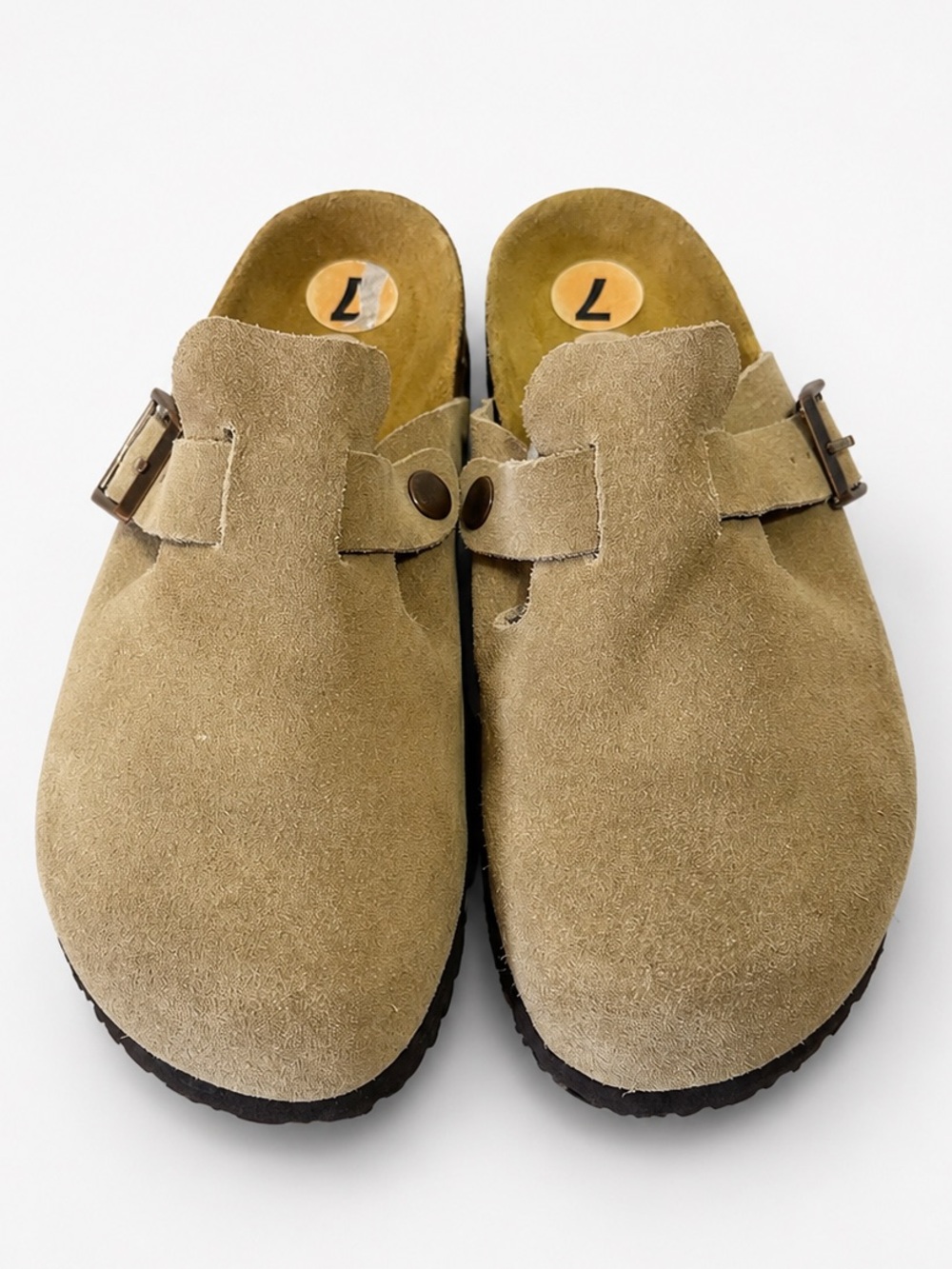 Wear.Ever Bear Traps Lela Suede Clogs Women’s 7 Taupe Boston Style slip ons